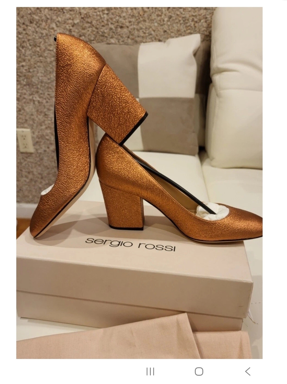 Sergio Rossi Metallic Copper Block Heel Pumps
